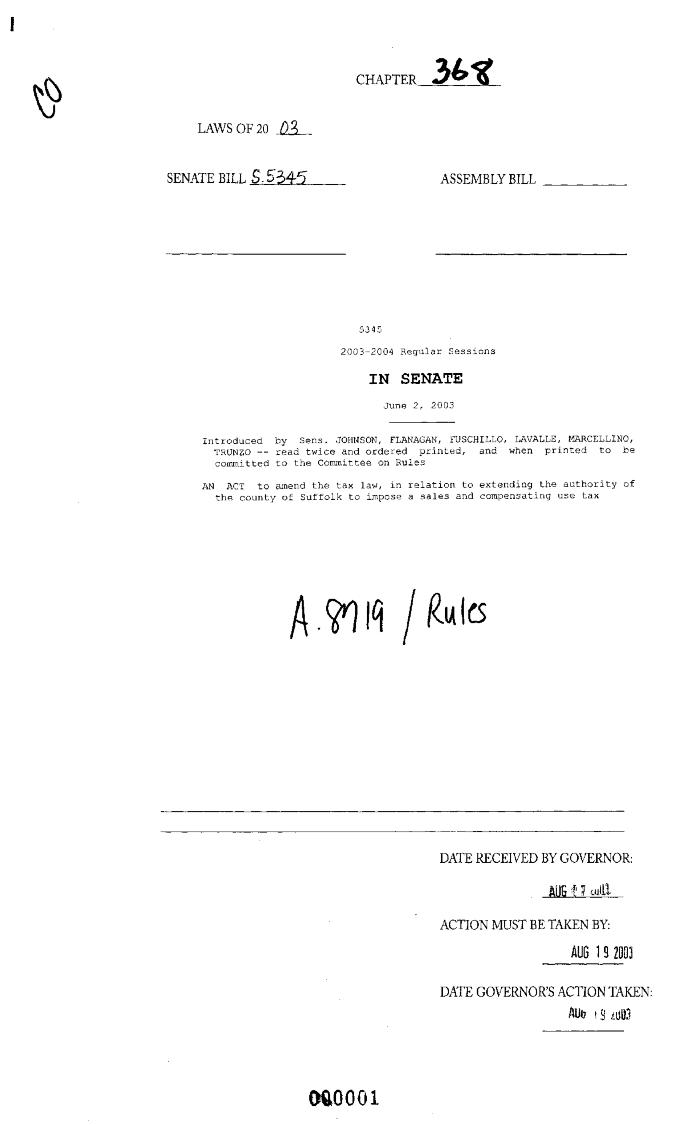 NYS Bill and Veto Jackets: 2003, Chapter 368
