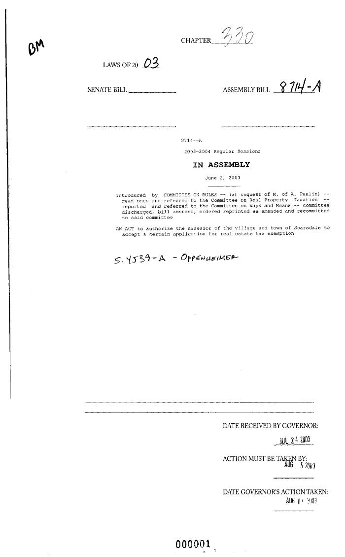 NYS Bill and Veto Jackets: 2003, Chapter 330