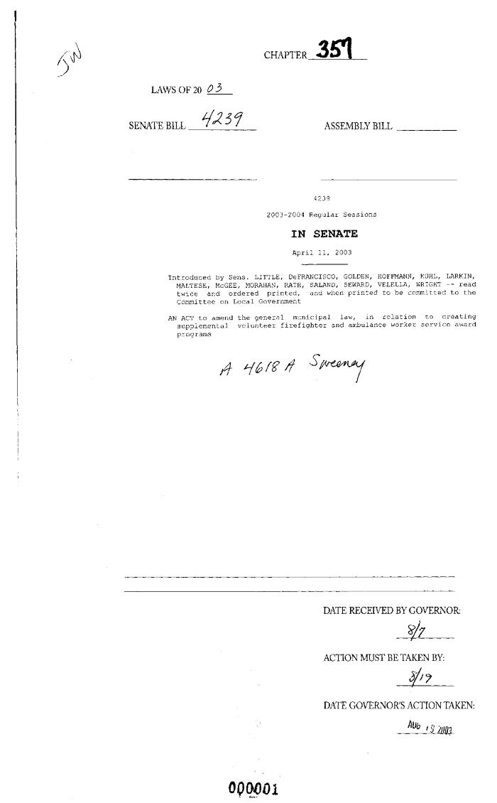 NYS Bill and Veto Jackets: 2003, Chapter 357