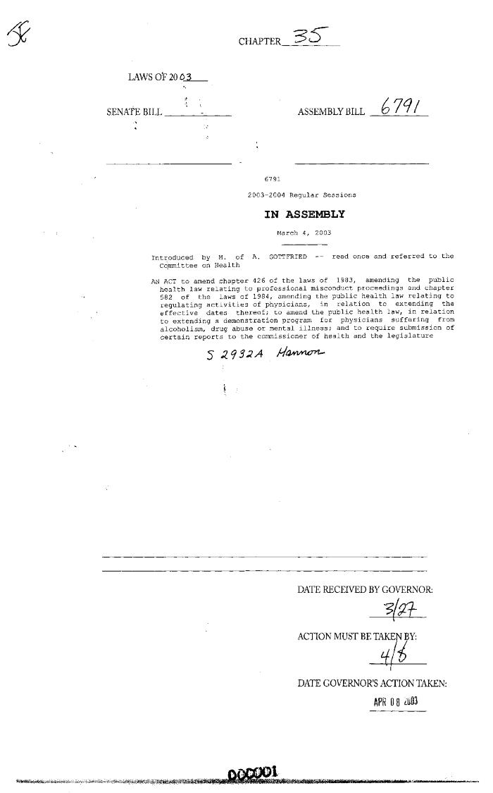 NYS Bill and Veto Jackets: 2003, Chapter 35