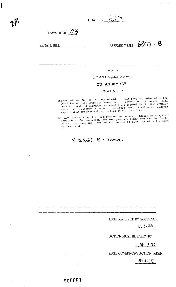 NYS Bill and Veto Jackets: 2003, Chapter 323