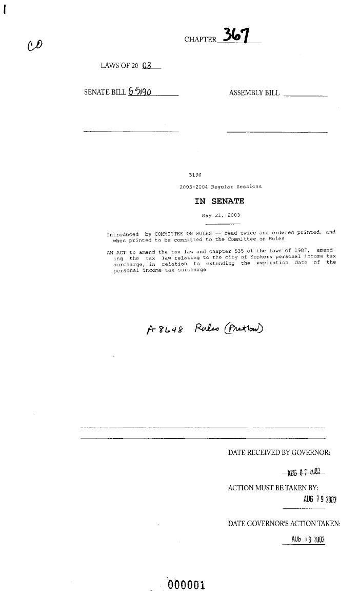 NYS Bill and Veto Jackets: 2003, Chapter 367