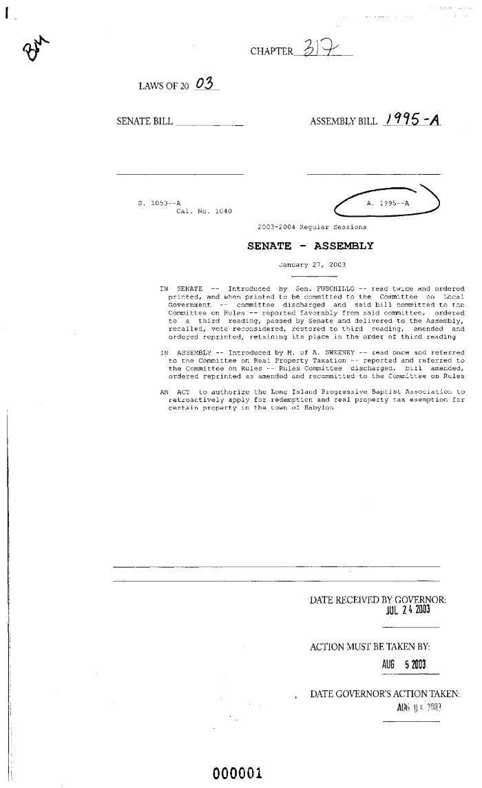 NYS Bill and Veto Jackets: 2003, Chapter 317