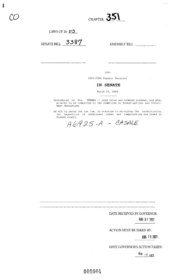 NYS Bill and Veto Jackets: 2003, Chapter 351