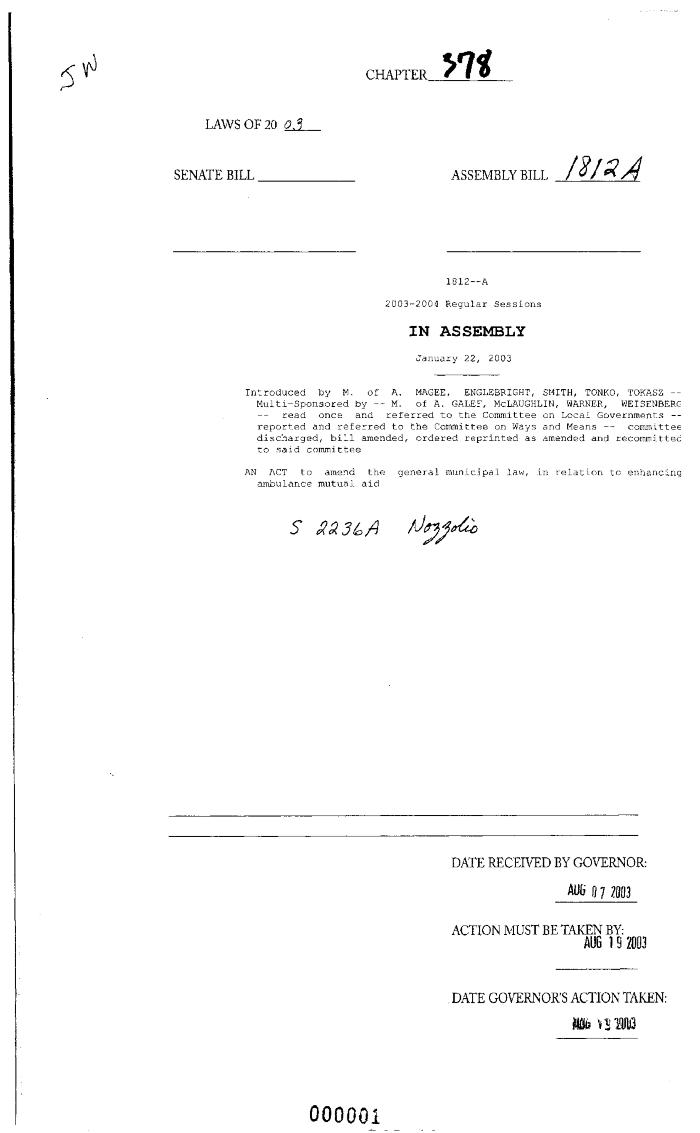 NYS Bill and Veto Jackets: 2003, Chapter 378