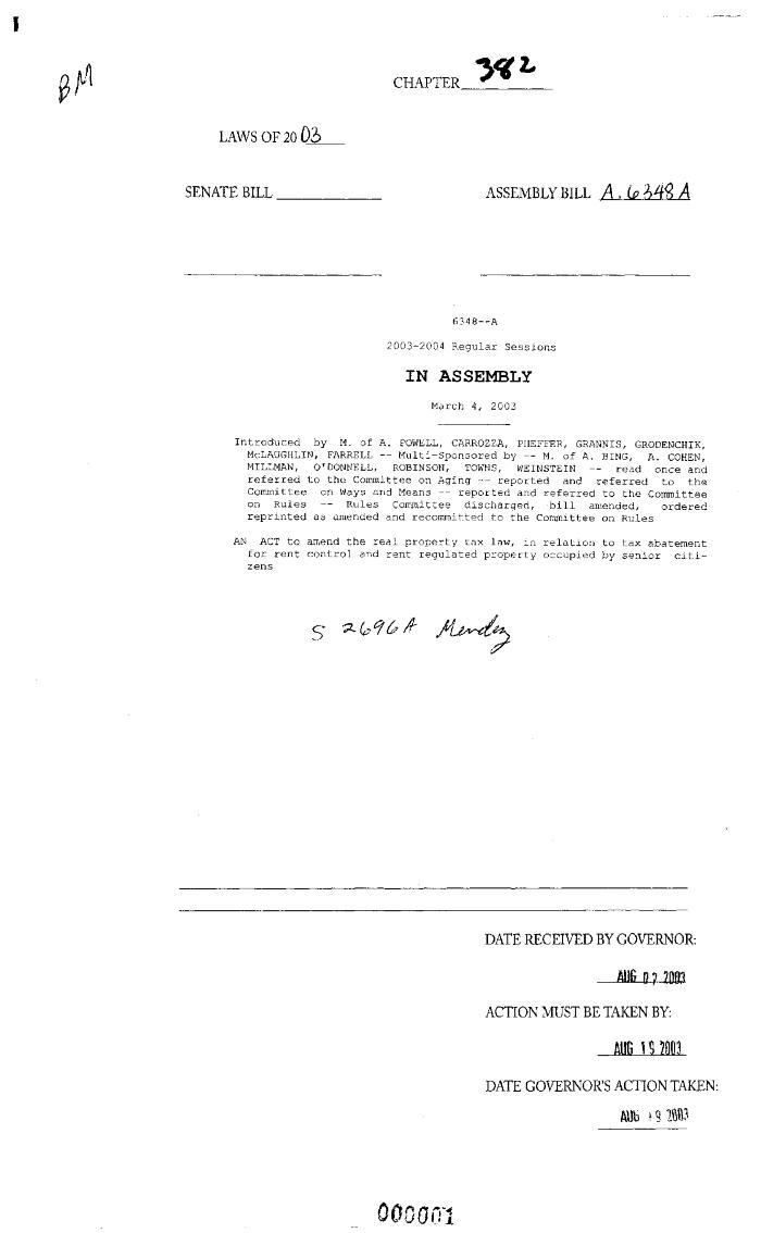 NYS Bill and Veto Jackets: 2003, Chapter 382