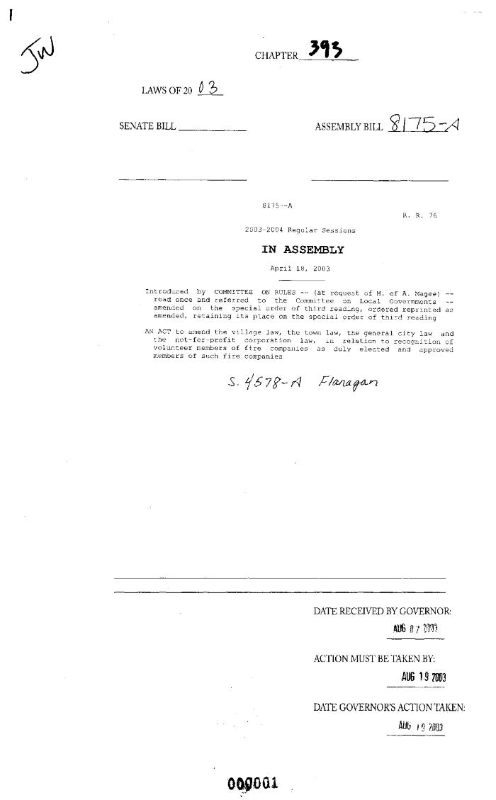 NYS Bill and Veto Jackets: 2003, Chapter 393