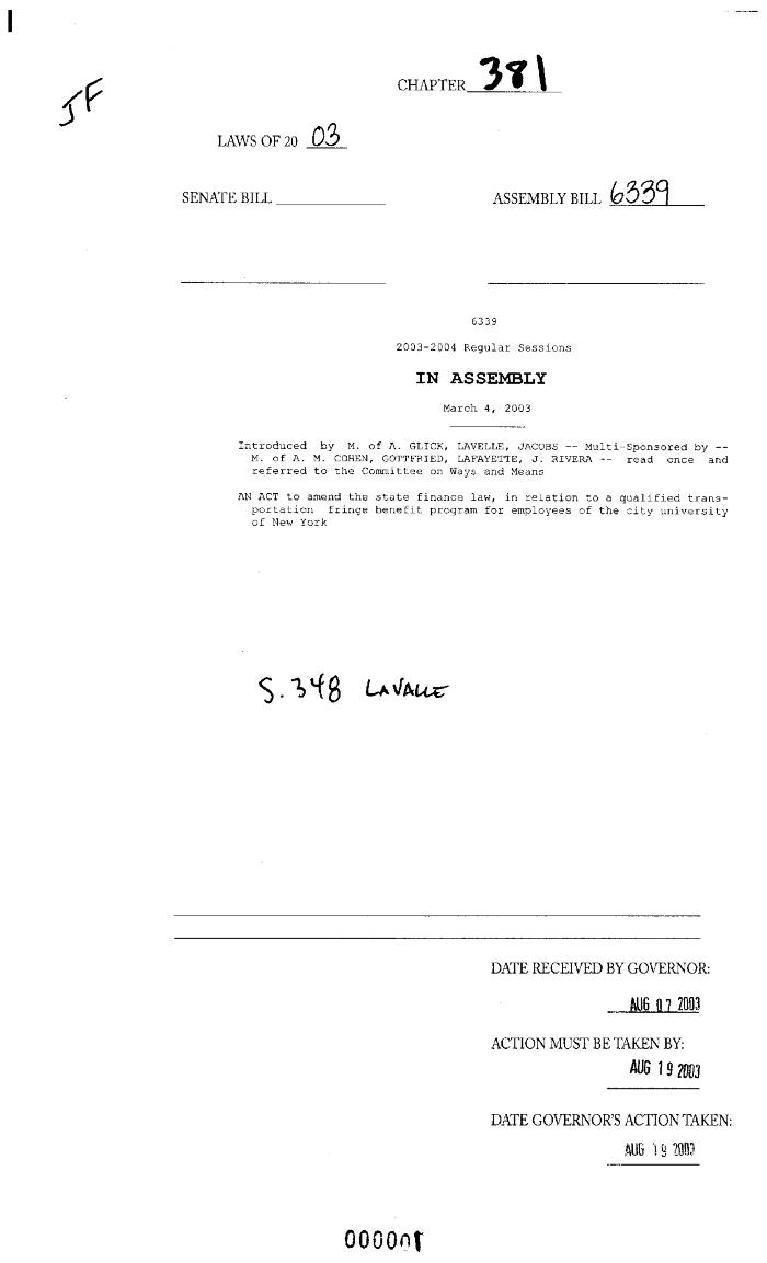 NYS Bill and Veto Jackets: 2003, Chapter 381