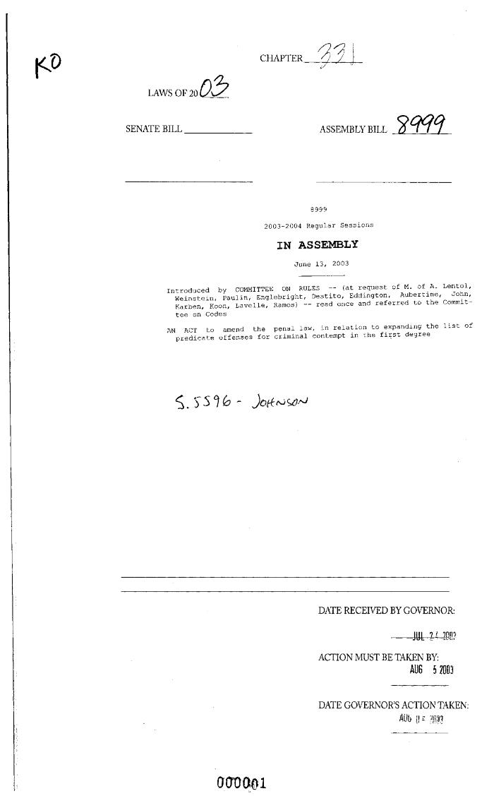NYS Bill and Veto Jackets: 2003, Chapter 331