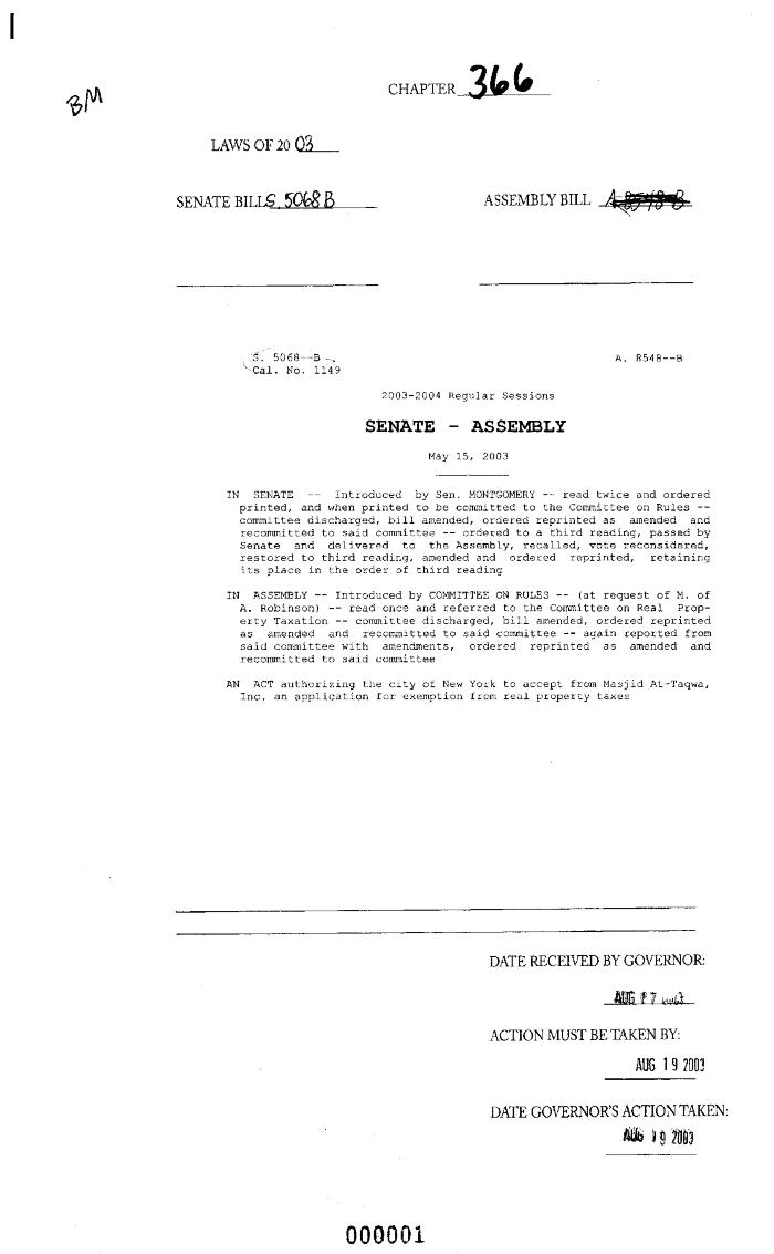 NYS Bill and Veto Jackets: 2003, Chapter 366