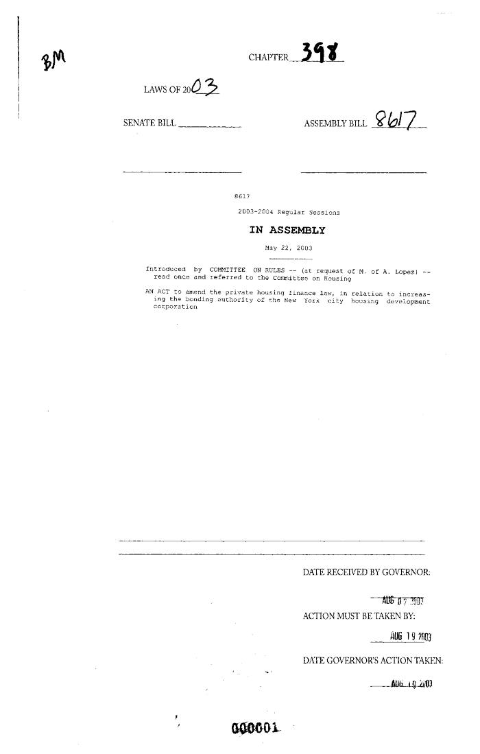 NYS Bill and Veto Jackets: 2003, Chapter 398