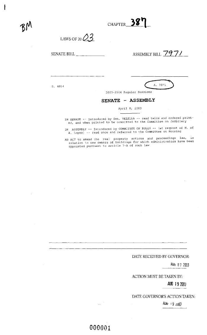 NYS Bill and Veto Jackets: 2003, Chapter 387