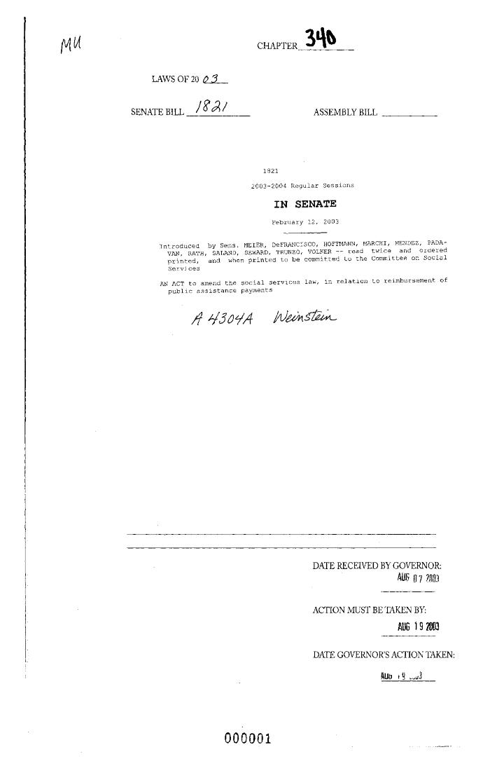 NYS Bill and Veto Jackets: 2003, Chapter 340