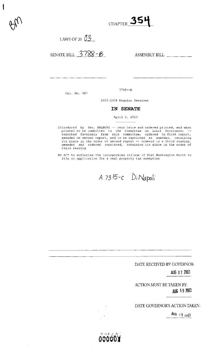 NYS Bill and Veto Jackets: 2003, Chapter 354