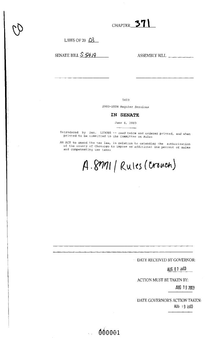 NYS Bill and Veto Jackets: 2003, Chapter 371