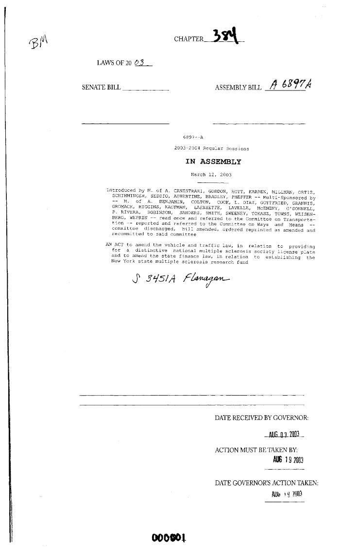 NYS Bill and Veto Jackets: 2003, Chapter 384