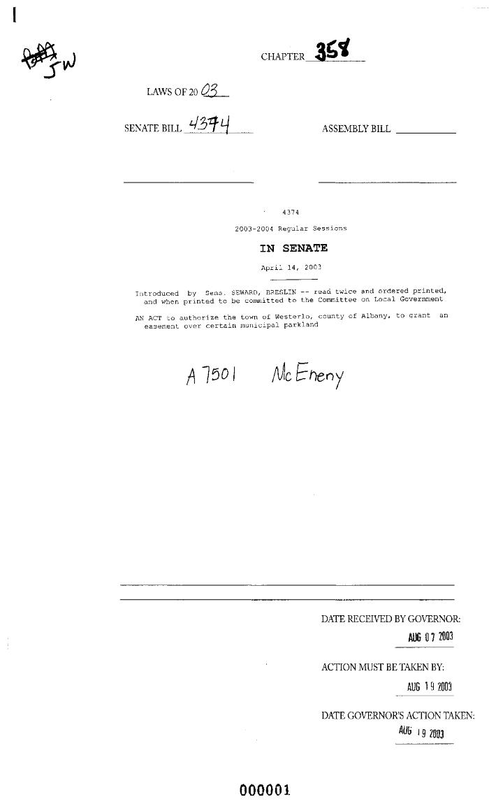 NYS Bill and Veto Jackets: 2003, Chapter 358