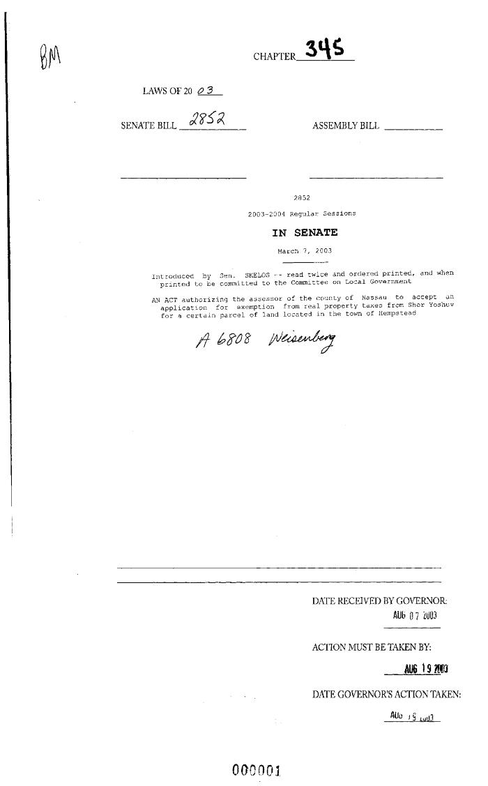 NYS Bill and Veto Jackets: 2003, Chapter 345