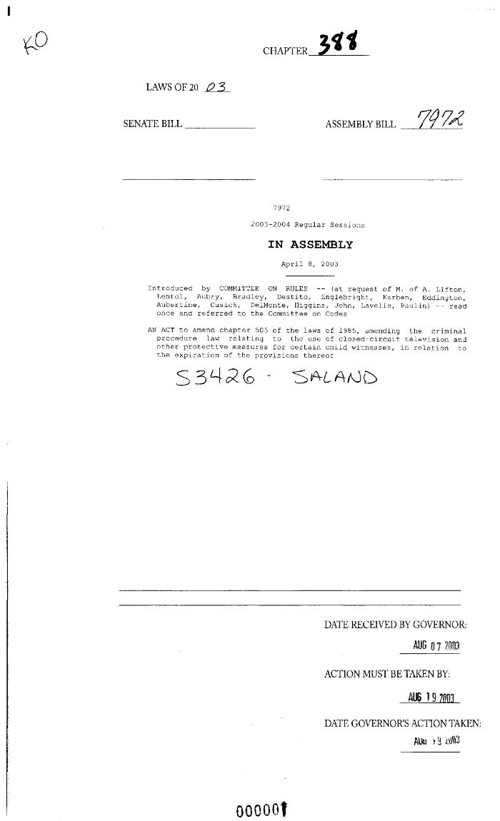 NYS Bill and Veto Jackets: 2003, Chapter 388