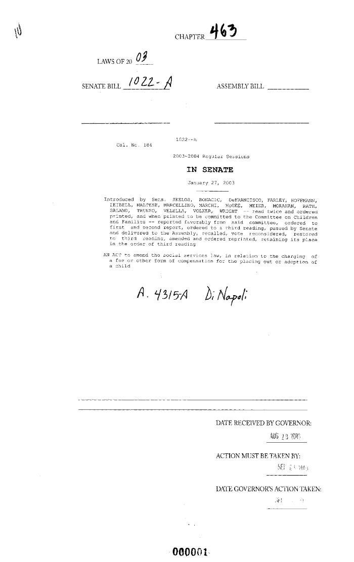 NYS Bill and Veto Jackets: 2003, Chapter 463