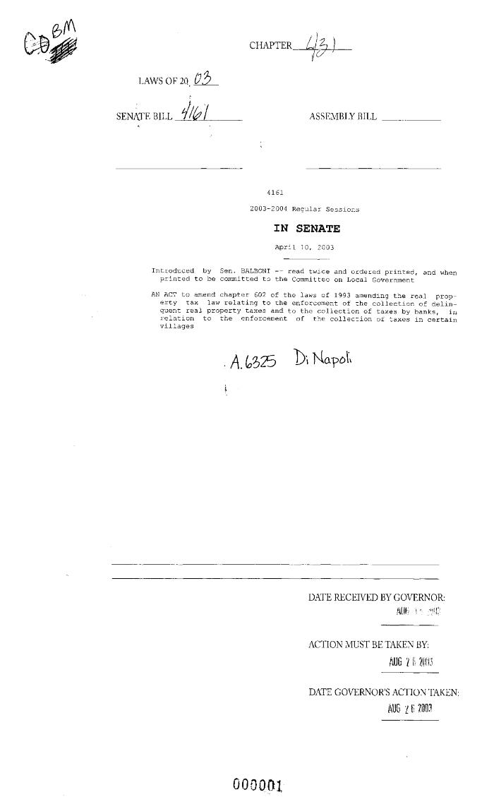 NYS Bill and Veto Jackets: 2003, Chapter 431