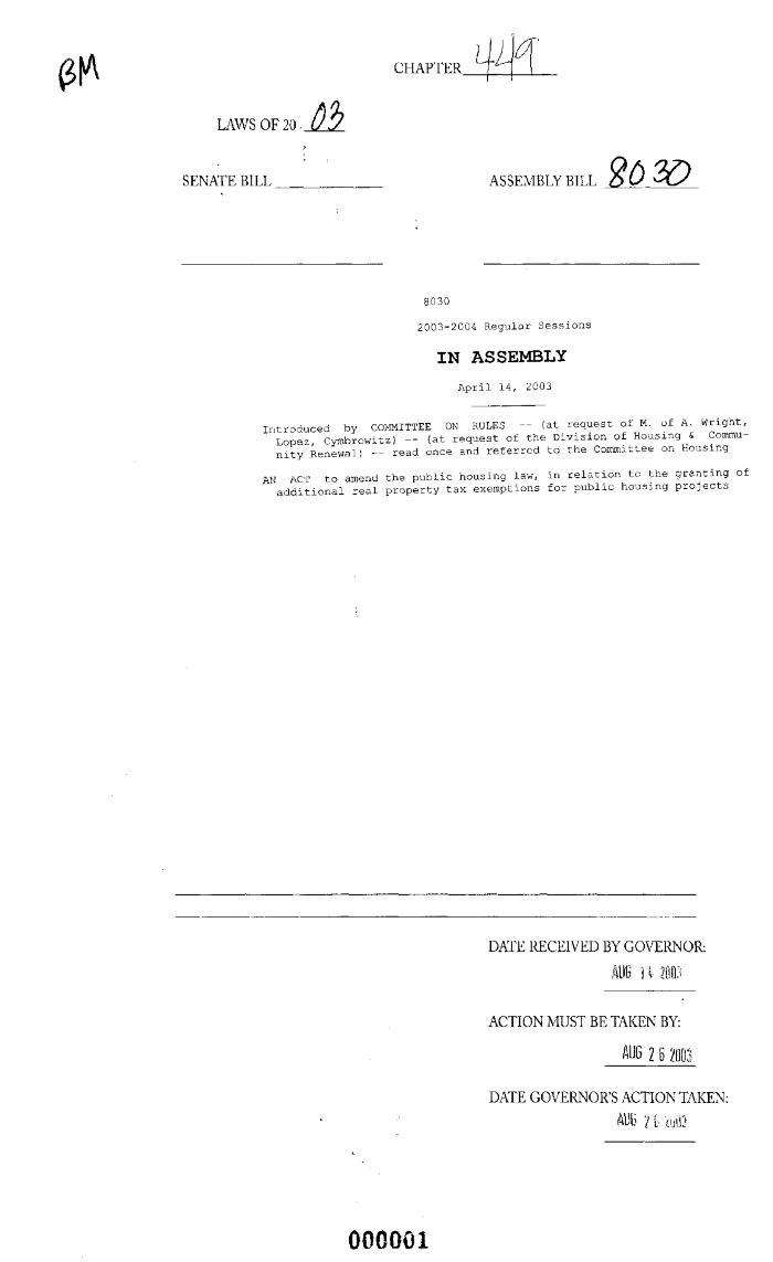 NYS Bill and Veto Jackets: 2003, Chapter 449