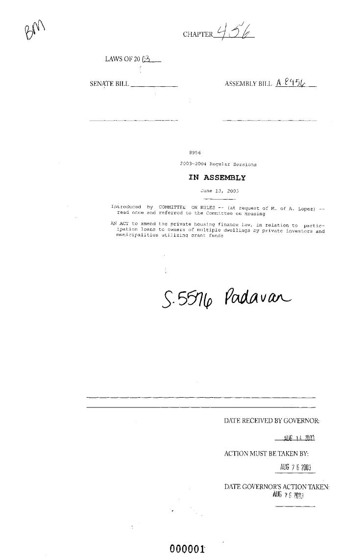 NYS Bill and Veto Jackets: 2003, Chapter 456