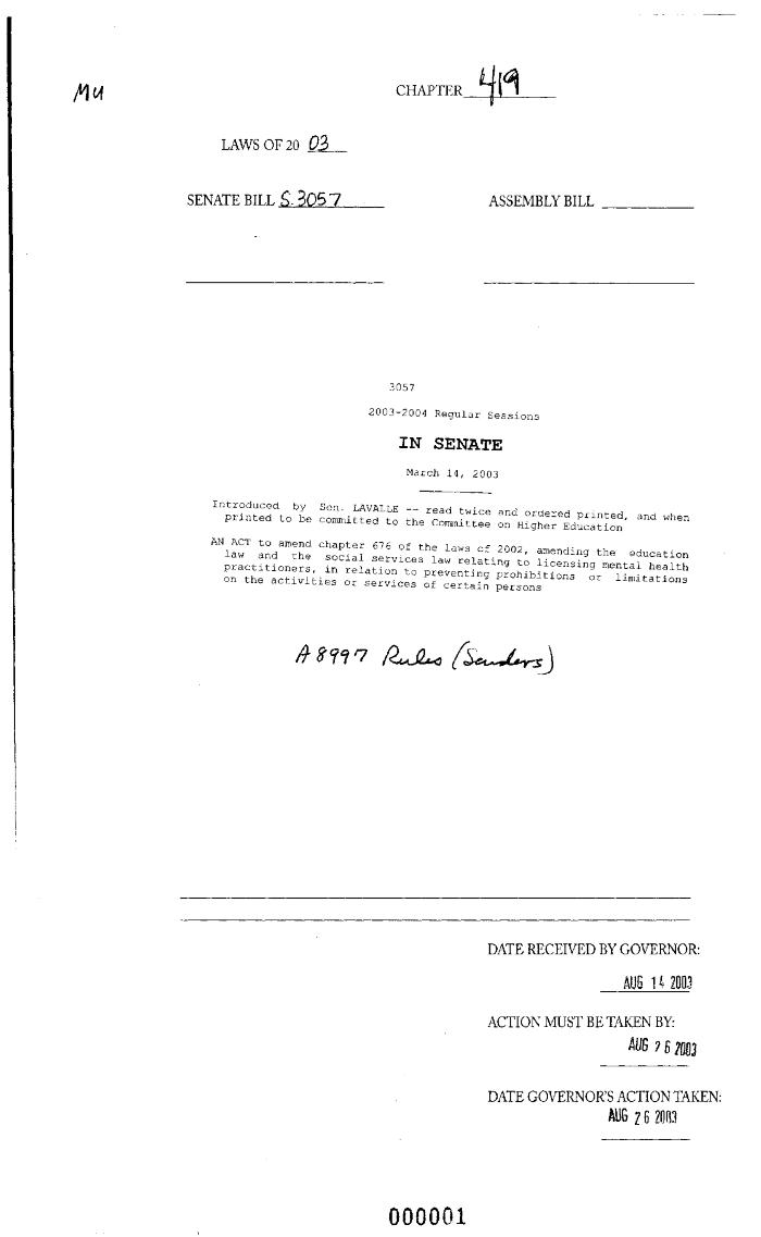 NYS Bill and Veto Jackets: 2003, Chapter 419