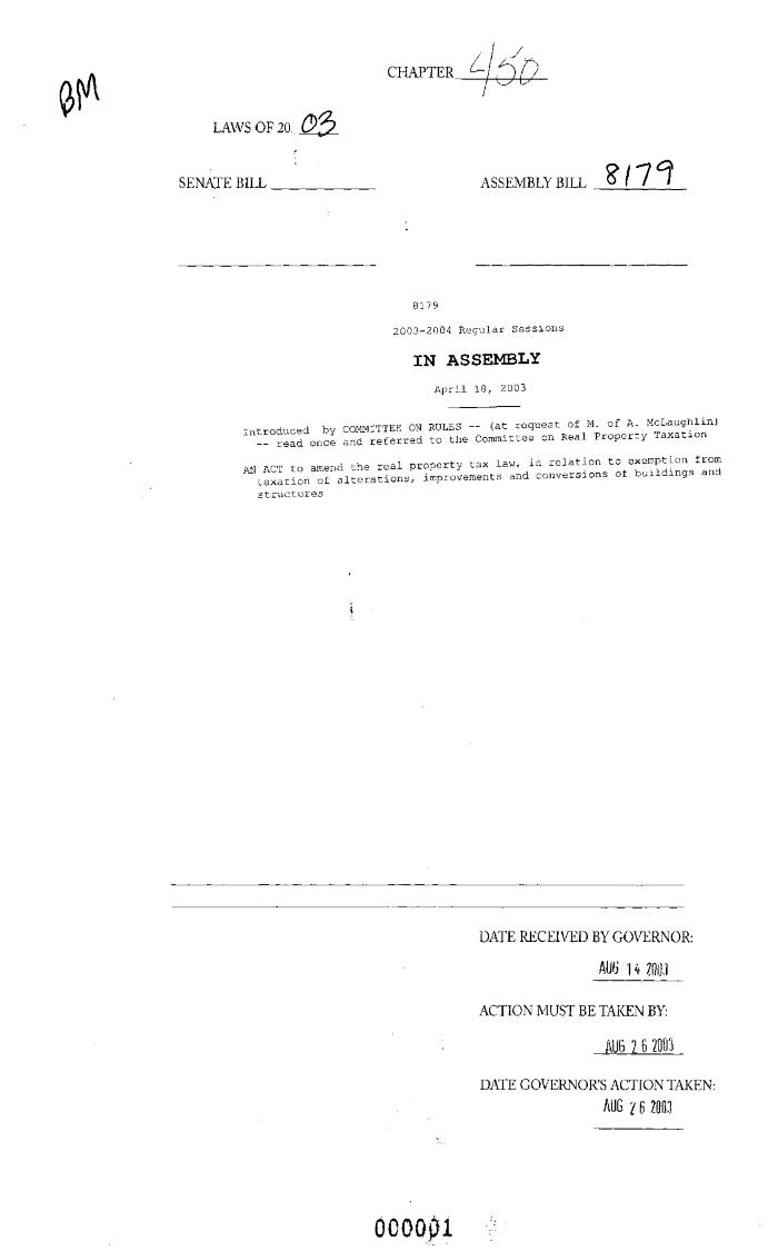 NYS Bill and Veto Jackets: 2003, Chapter 450