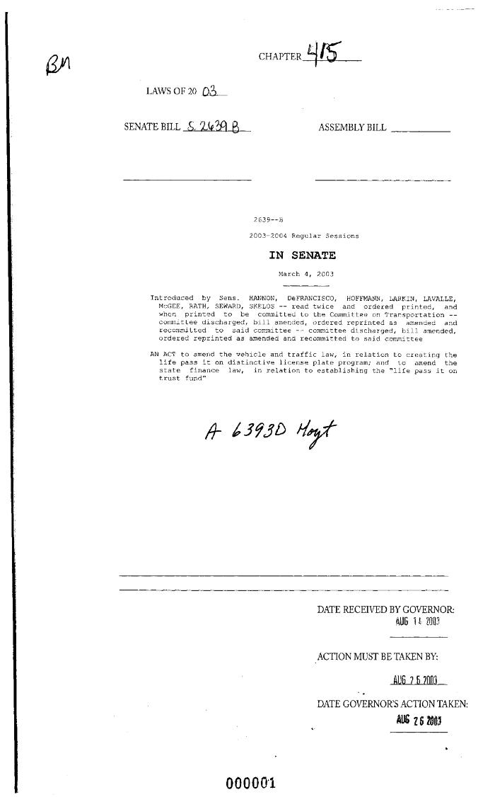 NYS Bill and Veto Jackets: 2003, Chapter 415