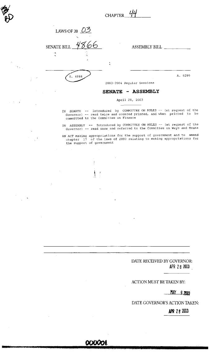 NYS Bill and Veto Jackets: 2003, Chapter 44