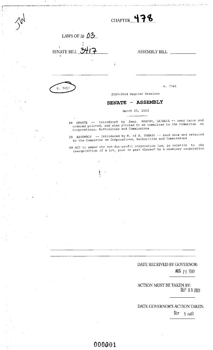 NYS Bill and Veto Jackets: 2003, Chapter 478