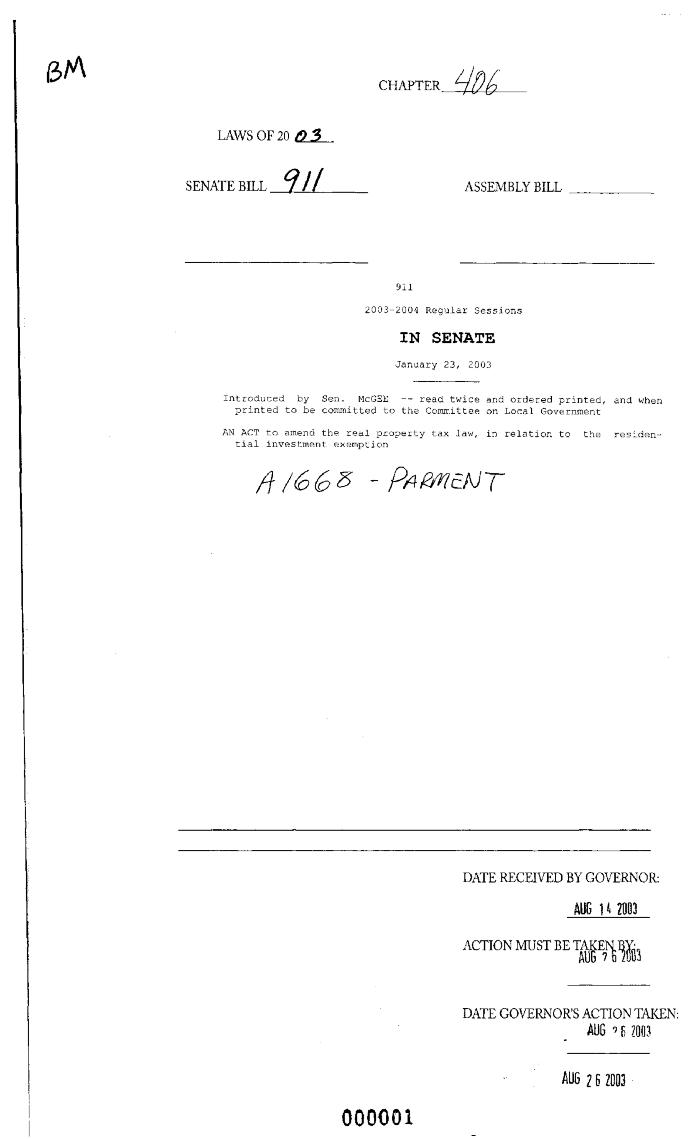 NYS Bill and Veto Jackets: 2003, Chapter 406
