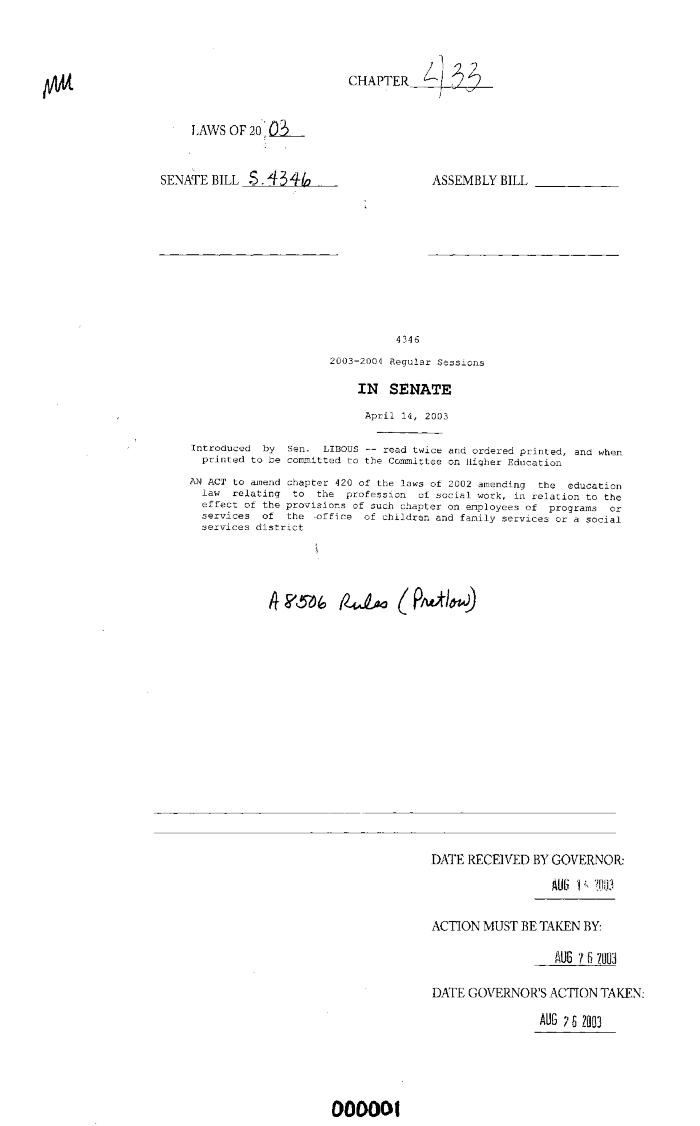 NYS Bill and Veto Jackets: 2003, Chapter 433