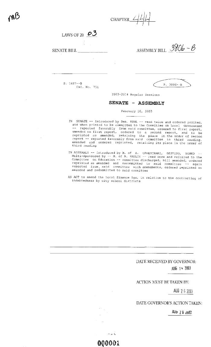NYS Bill and Veto Jackets: 2003, Chapter 444