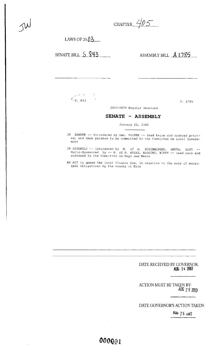NYS Bill and Veto Jackets: 2003, Chapter 405