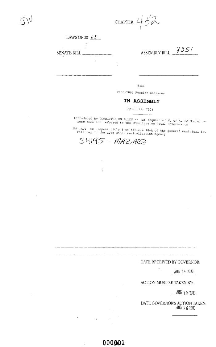 NYS Bill and Veto Jackets: 2003, Chapter 452