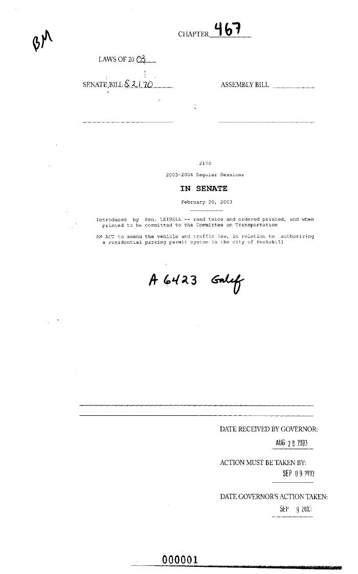 NYS Bill and Veto Jackets: 2003, Chapter 467