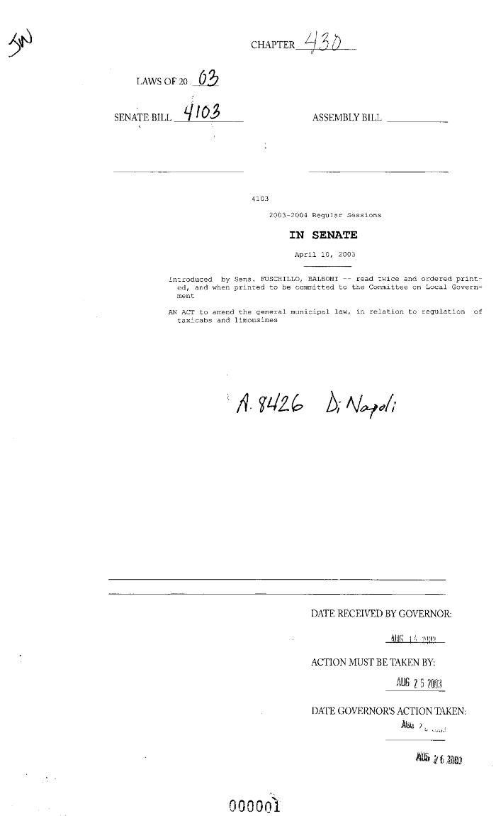 NYS Bill and Veto Jackets: 2003, Chapter 430