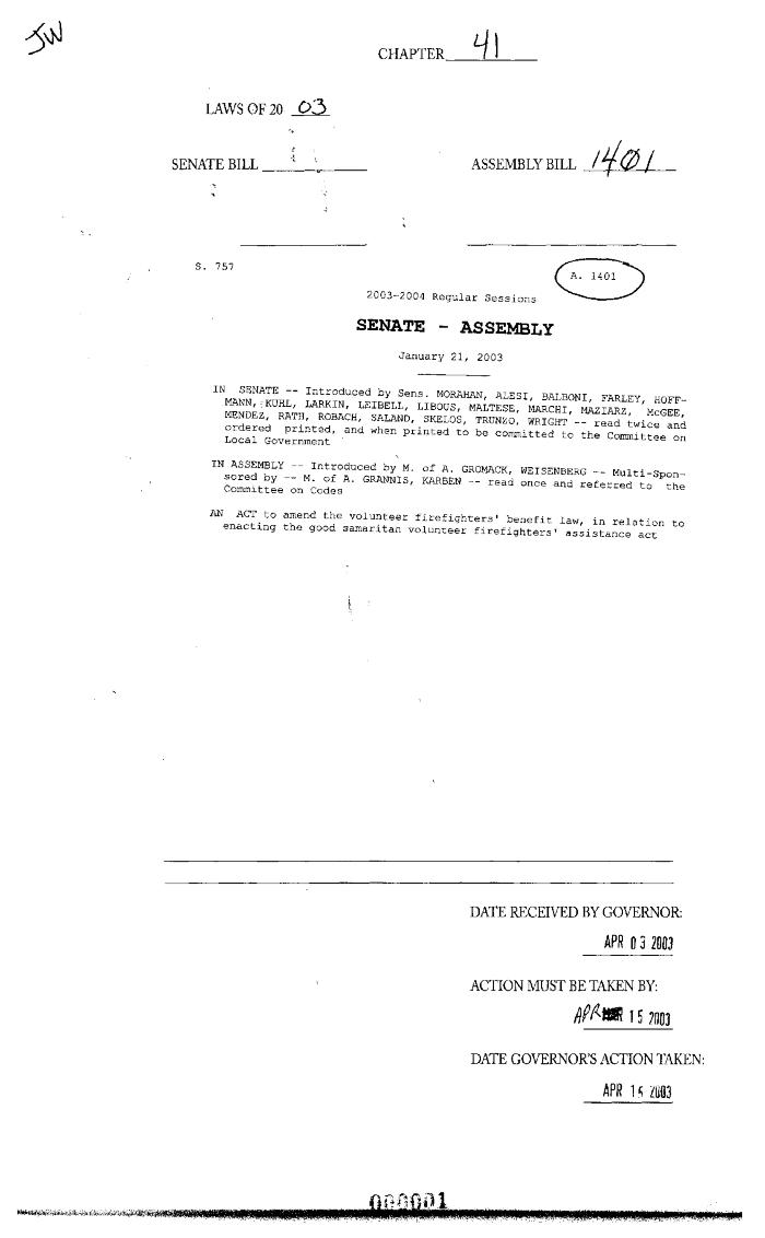 NYS Bill and Veto Jackets: 2003, Chapter 41