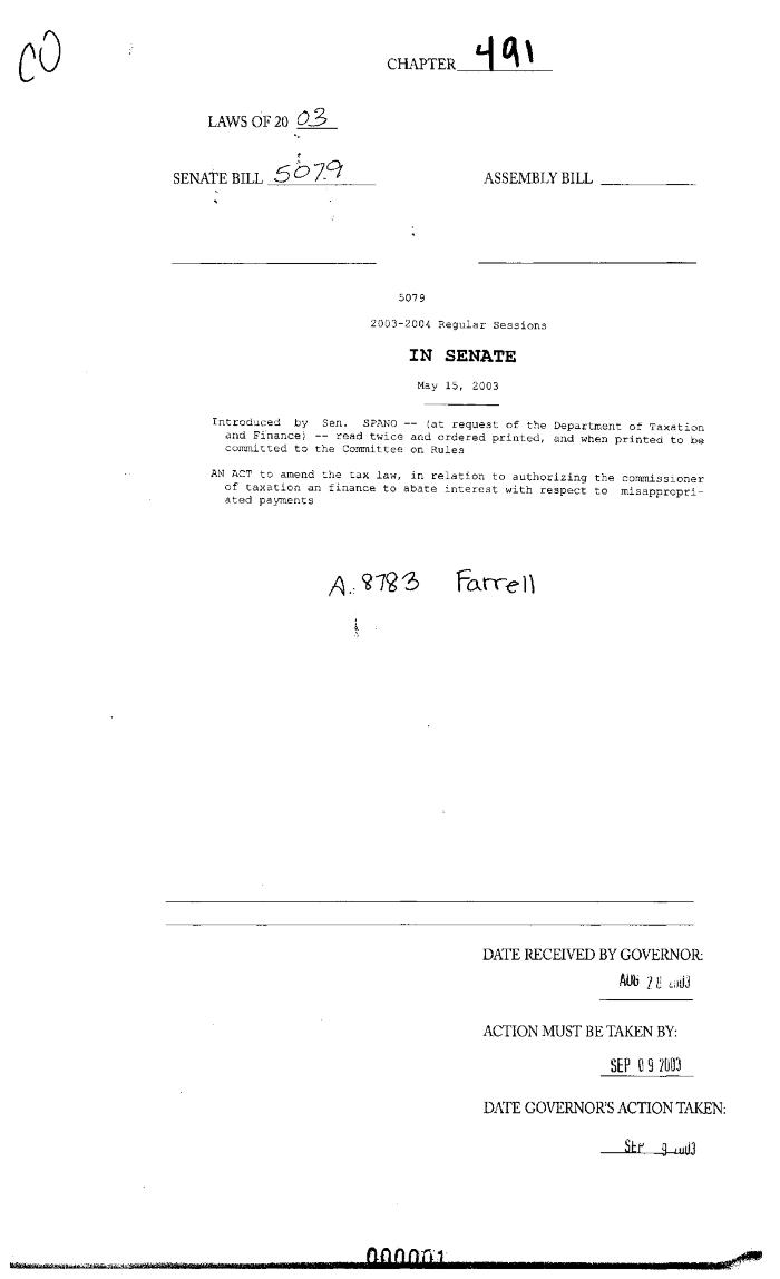 NYS Bill and Veto Jackets: 2003, Chapter 491
