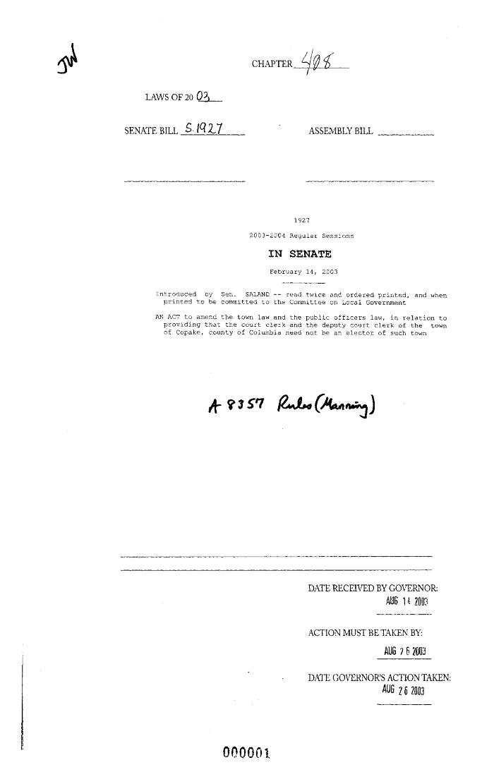 NYS Bill and Veto Jackets: 2003, Chapter 408