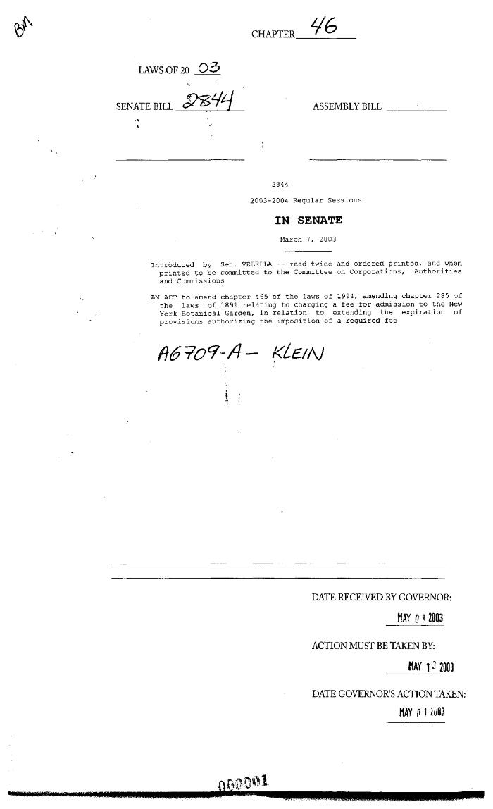 NYS Bill and Veto Jackets: 2003, Chapter 46