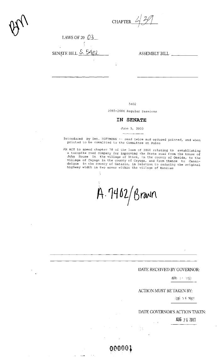 NYS Bill and Veto Jackets: 2003, Chapter 439
