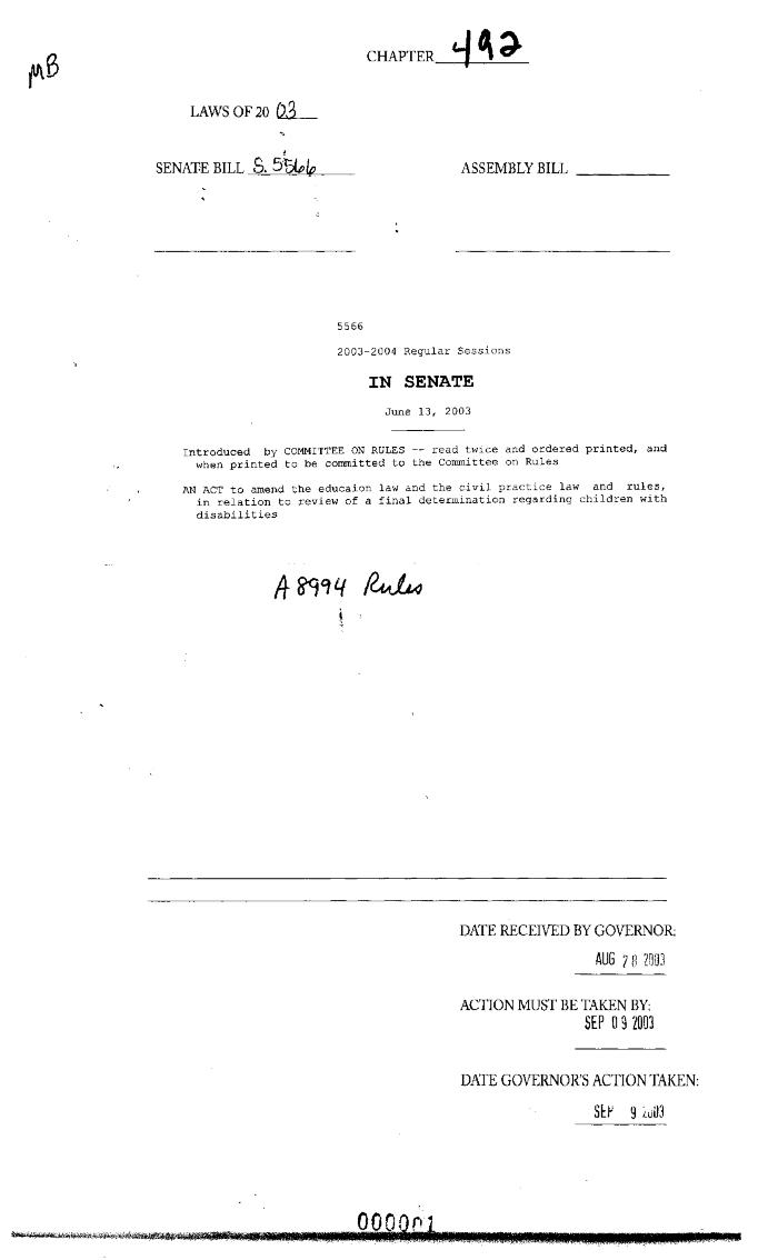 NYS Bill and Veto Jackets: 2003, Chapter 492
