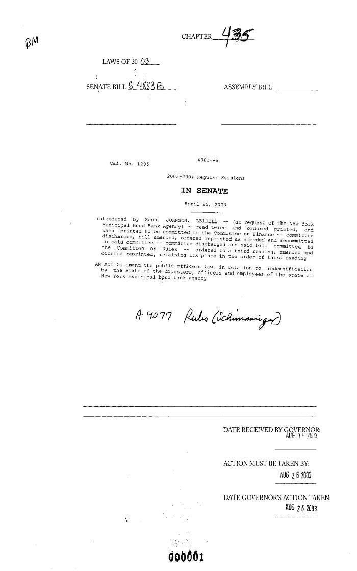 NYS Bill and Veto Jackets: 2003, Chapter 435