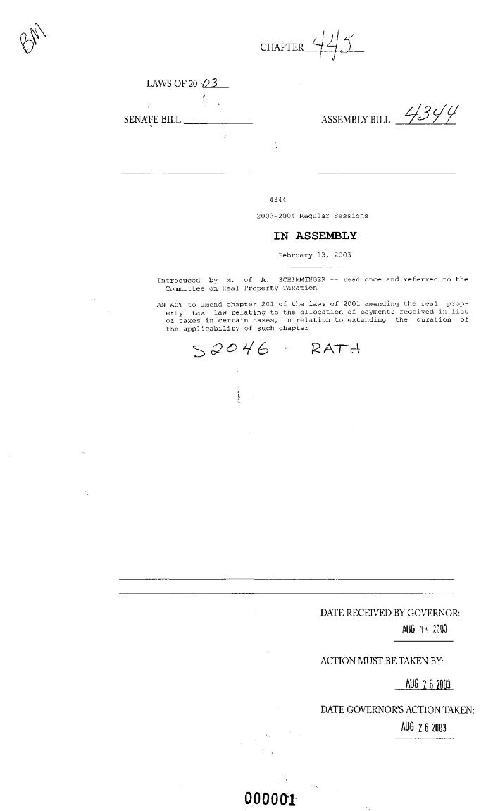 NYS Bill and Veto Jackets: 2003, Chapter 445