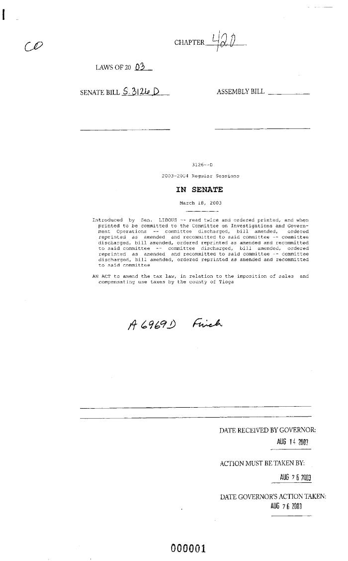 NYS Bill and Veto Jackets: 2003, Chapter 420