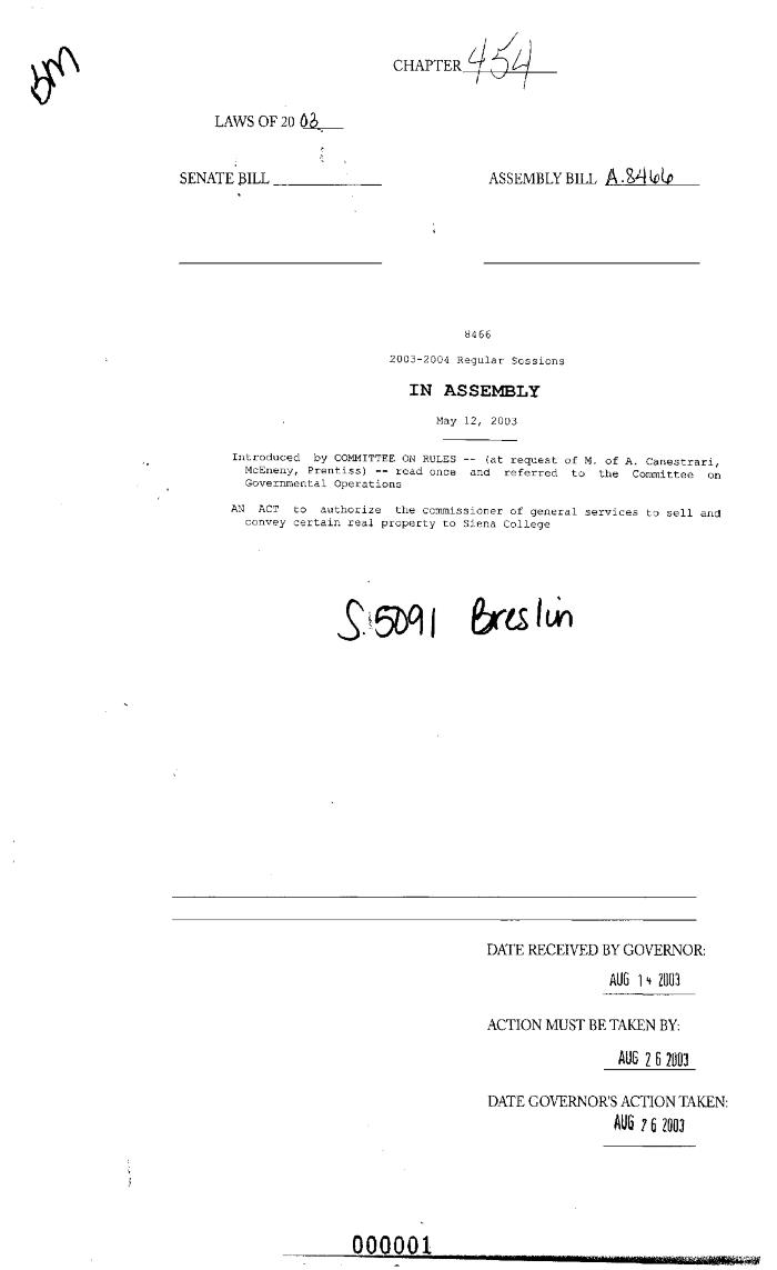 NYS Bill and Veto Jackets: 2003, Chapter 454