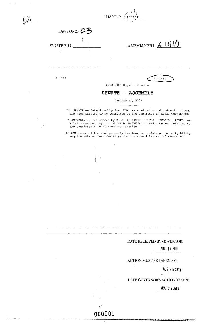 NYS Bill and Veto Jackets: 2003, Chapter 443